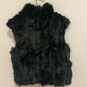 Adrienne Landau Genuine Rabbit & Lamb Black Vest with Leather Back. Size Small.